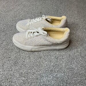 Betsey Johnson Womens 10 White Rhinestone Pearl Embellished Platform‎ Sneakers